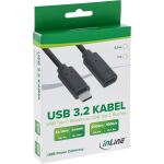 InLine USB 3.2 Gen.2x2 Kabel, USB-C Verlängerung ST/BU, schwarz, 0,5m