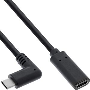 InLine USB 3.2 Gen.2x2 Kabel, USB-C Verl., ST gewinkelt auf BU, schwarz 1m