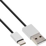 InLine USB 2.0 Kabel, USB-C Stecker an A Stecker, schwarz/Alu, flexibel, 2m