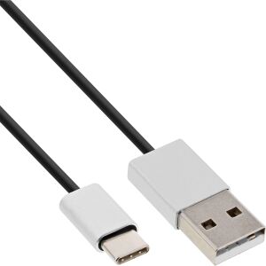InLine USB 2.0 Kabel, USB-C Stecker an A Stecker, schwarz/Alu, flexibel, 5m