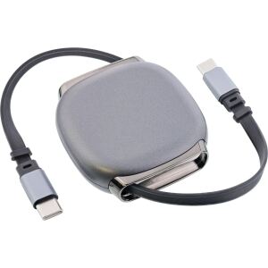 InLine USB-C Kabel im Case, einziehbar, 100W, 0,80m, schwarz/grau