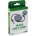 InLine USB-C Kabel im Case, einziehbar, 100W, 0,80m, schwarz/grau