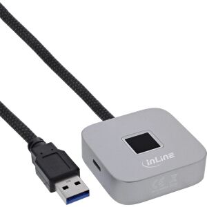 InLine USB Fingerabdruckscanner mit Hub, Windows Hello, 1,5 m, silber