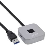 InLine USB Fingerabdruckscanner mit Hub, Windows Hello, 1,5 m, silber