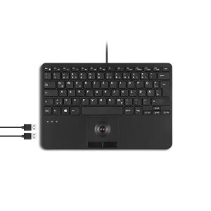 Perixx PERIBOARD-526 H DE, Kabelgebundene Mini-USB-Tastatur, Trackball, USB Hub