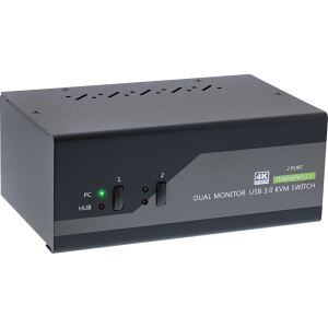 InLine KVM Desktop Switch, 2-fach, Dual-Monitor DP 1.2, 4K, USB 3.0, Audio