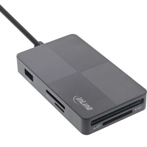 InLine USB 3.2 Multi Cardreader Hub, SD/TF/MS/XD/CF, 3-Port USB-A, Dual