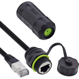 InLine Patchkabelkupplung Cat.6A, IP68, RJ45 Buchse zu Stecker, 20cm