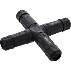 InLine Netzkabelkupplung, IP68, 3pol, 4-Wege, M20, schwarz