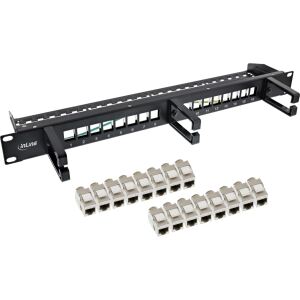InLine Patchfeld Cat.6A 16-fach, mit 3 Bügeln, 16 Keystones, 19", 1HE, schwarz