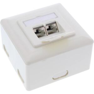 InLine Cat.6A Anschlussdose, AP/UP 2x RJ45 Buchse, RAL9010, weiß, waagerecht