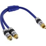 InLine Cinch-Y-Kabel PREMIUM, 1x Cinch Stecker zu 2x Buchse, blau, 0,25 m