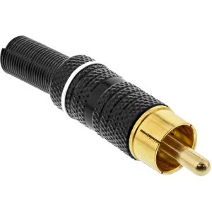 InLine Cinchstecker Lötversion, Metall schwarz, Ring weiß, für 6mm Kabel