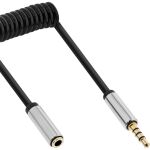 InLine Slim Audio Spiralkabel Klinke 3,5mm ST/BU, 4pol, Stereo, 2m