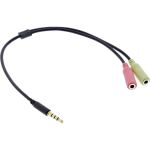 InLine Headset Adapterkabel, 3,5mm Stecker an 2x3,5mm Buchse, schwarz, 0,25m