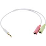 InLine Headset Adapterkabel, 3,5mm Stecker an 2x3,5mm Buchse, weiß, 0,25m