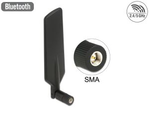 Delock LTE Antenne Dualband WLAN ac/a/b/g/n SMA Stecker 1 - 4 dBi omnidirektional drehbar mit Kippgelenk schwarz