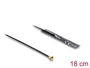 Delock WiFi 2,4 GHz Antenne I-PEX Inc., MHF® I Stecker 3,4 dBi omnidirektional mit Anschlusskabel 1.13 18 cm FPC intern Klebemontage