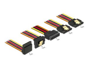 Delock Kabel SATA 15 Pin Strom Stecker mit Einrastfunktion > SATA 15 Pin Strom Buchse 2 x gerade / 1 x unten / 1 x oben 50 cm