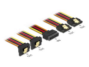 Delock Kabel SATA 15 Pin Strom Stecker mit Einrastfunktion > SATA 15 Pin Strom Buchse 2 x gerade / 2 x unten 15 cm
