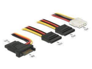 Delock Stromkabel SATA 15 Pin Stecker > 3 x SATA Buchse + 1 x Molex 4 Pin Buchse 20 cm (PCB)