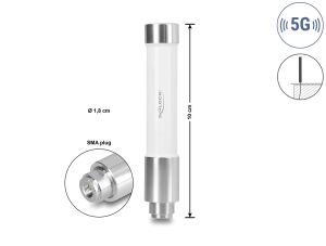 Delock 5G 3700 - 4200 MHz Antenne SMA Stecker 3 dBi omnidirektional starr outdoor weiß 10 cm