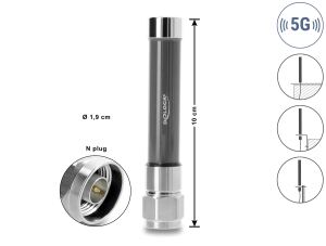 Delock 5G 3700 - 4200 MHz Antenne N Stecker 4 dBi omnidirektional starr outdoor grau 10 cm
