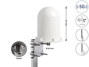 Delock 5G LTE Antenne N Buchse 3 - 5 dBi starr omnidirektional Wand- und Mastmontage outdoor weiß 14,2 cm