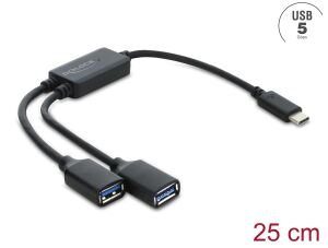 Delock 2 Port USB 5 Gbps Typ-A Kabel-Hub mit USB Type-C™ Anschluss 25 cm