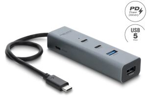 Delock 4 Port USB 5 Gbps Hub mit USB Type-C™ Stecker zu 2 x USB Typ-A Buchse + 2 x USB Type-C™ Buchse und PD 100 W