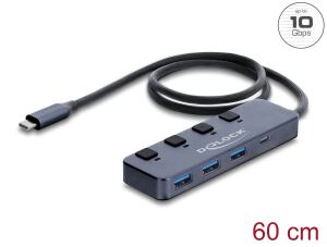 Delock USB 10 Gbps Hub mit 3 x USB Typ-A und 1 x USB Type-C™ Buchse mit Schalter