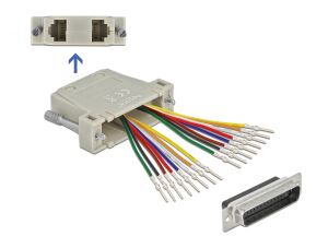Delock D-Sub HD 44 Pin Crimp Stecker zu 2 x RJ45 Buchse mit Montagesatz beige
