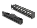 Delock 19″ Keystone Patchpanel 24 Port mit Entlastungsschiene 1 HE gewinkelt schwarz
