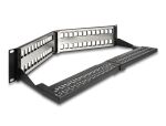 Delock 19″ Keystone Patchpanel 48 Port mit Entlastungsschiene 2 HE gewinkelt schwarz