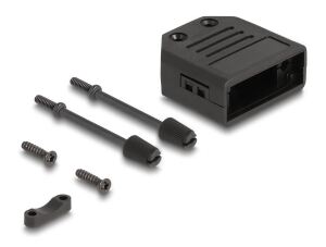 Delock Gehäuse für D-Sub 9 Pin Stecker / Buchse Kunststoffgehäuse mit Zugentlastung schwarz