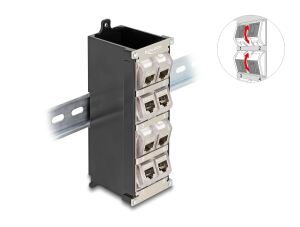Delock Keystone Halterung 8 Port neigbar für Hutschiene oder Wandmontage