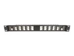 Delock 19″ Keystone Patchpanel 24 Port gewinkelt mit Entlastungsschiene schwarz