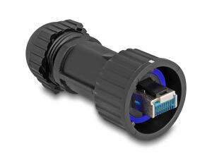 RJ45 Stecker feldkonfektionierbar Cat.6A mit Durchführungskupplung passend für Delock Artikel 67047 und 67048 IP68 staub- und wasserdicht schwarz