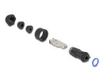 RJ45 Stecker feldkonfektionierbar Cat.6A mit Durchführungskupplung passend für Delock Artikel 67047 und 67048 IP68 staub- und wasserdicht schwarz