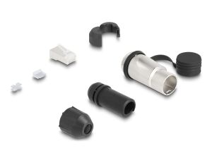 RJ45 Modularer Stecker Cat.6A zur Eigenmontage mit robusten Kabelsteckergehäuse und Schutzkappe passend für die Delock Durchführungskupplungen 67061 und 67062 IP66 staub- und wasserdicht