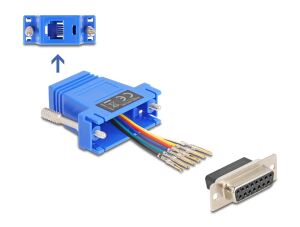 Delock D-Sub 15 Pin Buchse zu RJ12 Buchse Montagesatz blau