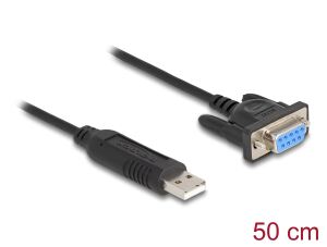 Delock USB 2.0 zu Seriell RS-232 Adapter Sub-D 9 Buchse mit Schrauben kompaktem Steckergehäuse 50 cm FTDI