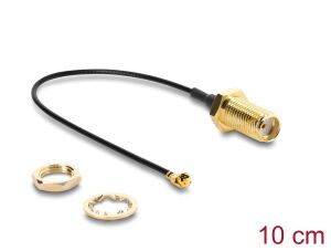 Delock Antennenkabel SMA Buchse zum Einbau zu I-PEX Inc., MHF® I Stecker 1.13, 10 cm Gewindelänge 10 mm