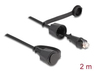 Delock Netzwerkkabel RJ45 Stecker zu RJ45 Stecker Cat.6 STP mit Verschlusskappe Outdoor IP68 staub- und wasserdicht schwarz 2 m