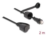 Delock Netzwerkkabel RJ45 Stecker zu RJ45 Stecker Cat.6 STP mit Verschlusskappe Outdoor IP68 staub- und wasserdicht schwarz 2 m