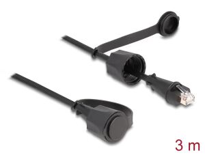 Delock Netzwerkkabel RJ45 Stecker zu RJ45 Stecker Cat.6 STP mit Verschlusskappe Outdoor IP68 staub- und wasserdicht schwarz 3 m