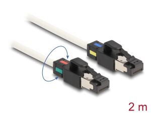 Delock Netzwerkkabel RJ45 Stecker zu Stecker Cat.6A S/FTP mit drehbarer Farbmarkierung 2 m weiß