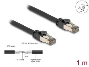 Delock RJ45 Netzwerkkabel Cat.6A U/FTP ultra flexibel mit innerem Metallmantel 1 m schwarz