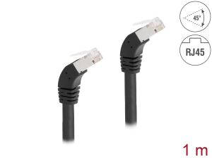 Delock RJ45 Netzwerkkabel Cat.6A S/FTP 45° nach unten gewinkelt 1 m schwarz