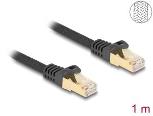 Delock RJ45 Netzwerkkabel mit Geflechtmantel Cat.6A S/FTP Stecker zu Stecker 1 m schwarz
